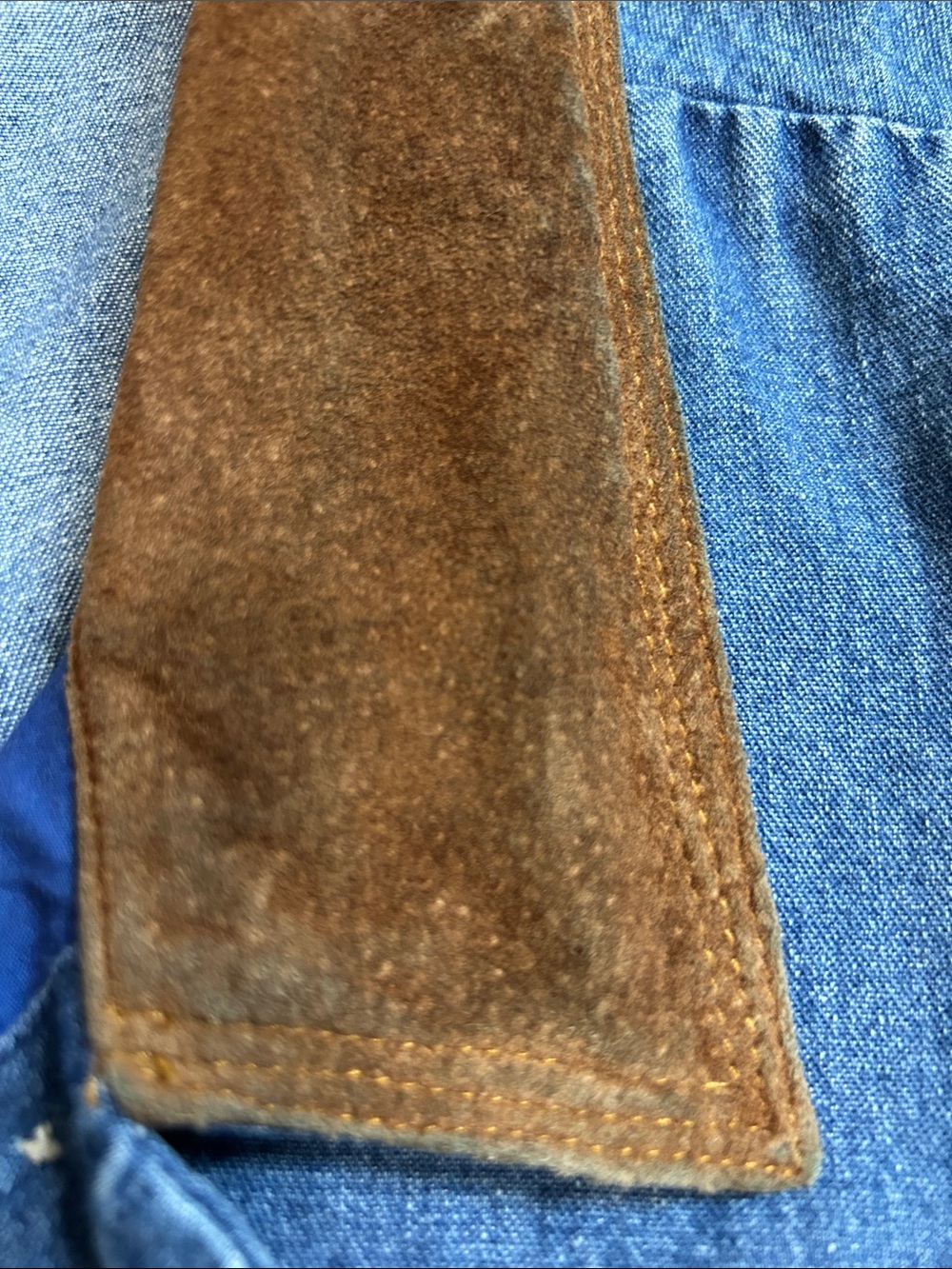 VTG 90s Blue Denim Utility Vest Brown Contrast Collar Women's XL Cargo Pocket - Picture 7 of 8